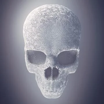 Computer generated abstract white plastic wire skull surrounded by light mist Stock Illustration