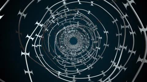 Computer generated background with barbed wire. 3d rendering spinning barbed イラスト素材