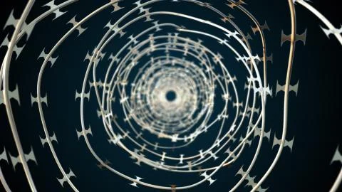 Computer generated background with barbed wire. 3d rendering spinning barbed Stock Illustration