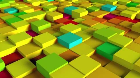 Computer generated background multicolored isometric cubes, top view. 3D Illustrazione stock
