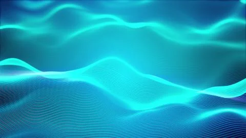 Computer generated a big data wave of particles. Glowing striped effect. 3D Stock Illustration