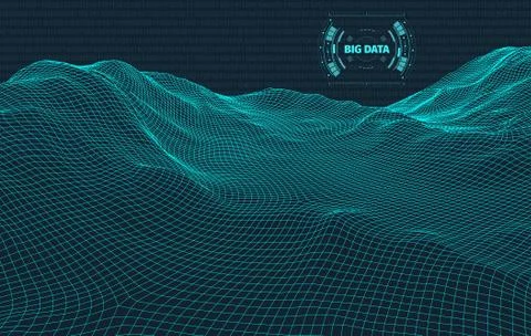 Computer generated binary code landscape on black background . Big Data . Binary イラスト素材