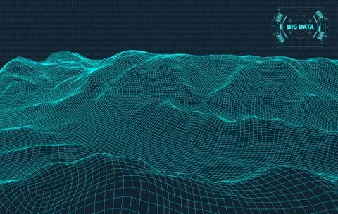 Computer generated binary code landscape on black background . Big Data . Binary Stock Illustration