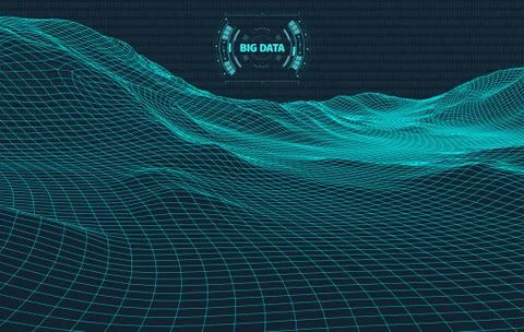 Computer generated binary code landscape on black background . Big Data . Binary Stock Illustration