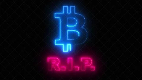 Computer generated bitcoin RIP symbol with light effect. 3d rendering of crypto Stock Footage 149352680