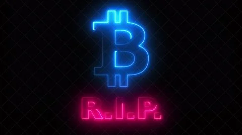 Computer generated bitcoin RIP symbol with light effect. 3d rendering of crypto Stock Illustration