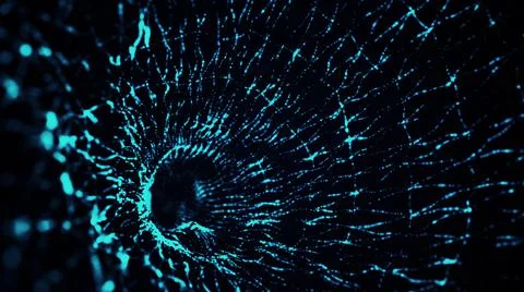 Computer generated blue thin shape from particles with DOF. 3d rendering of Illustrazione stock