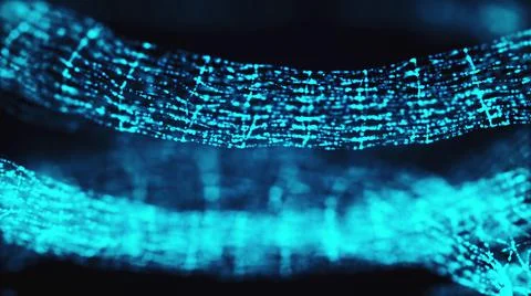 Computer generated blue thin shape from particles with DOF. 3d rendering of Stock Illustration