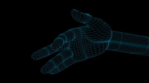 Computer generated blue Wireframe Digital moving Hand on black background Stock Footage 27512988