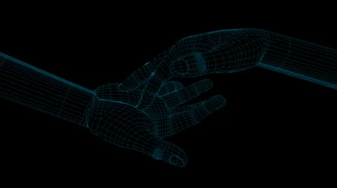 Computer Generated Blue Wireframe Digital Hands over Black Ground Stock Footage 27513890