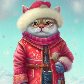 Computer generated cat wearing Santa Claus costume Illustrazione stock
