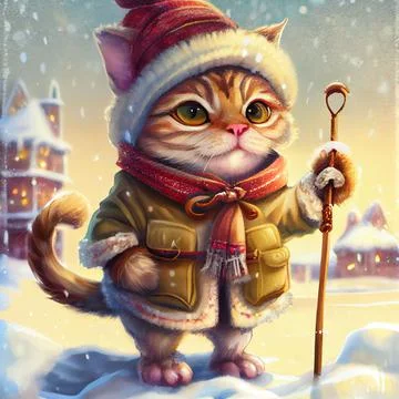 Computer generated cat wearing Santa Claus costume Illustrazione stock