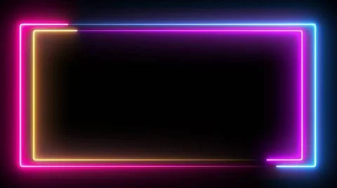 Computer generated color animation. 3D rendering neon box of blue and pink... Stock Photos