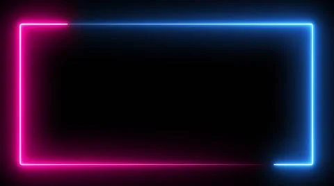 Computer generated color animation. 3D rendering neon box of blue and pink... Stock Photos