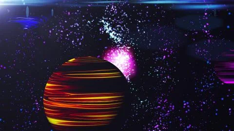 Computer generated colorful cosmic landscape. Futuristic space with neon planets Illustrazione stock