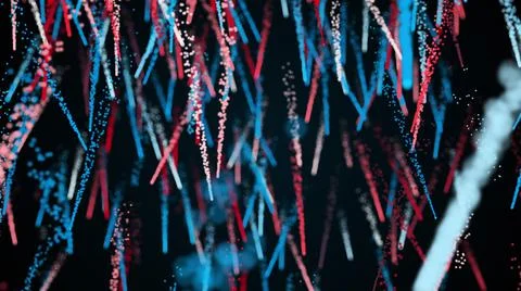 Computer generated colorful particles rain. 3d render chaotic background with Stock Illustration