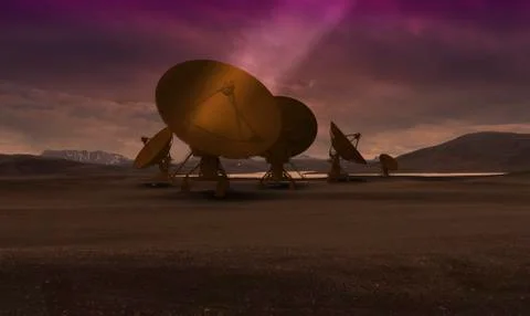 Computer generated composite image of satellite dishes Stock Photos