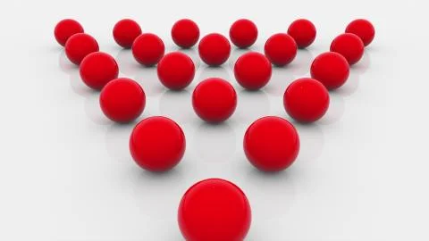 Computer generated composition of fifteen red balls lined with a triangle on a 库存插图