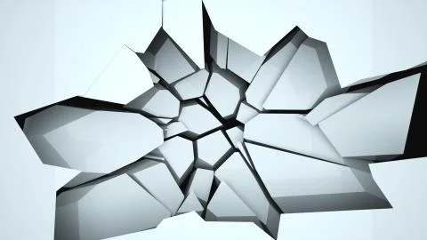 Computer generated destructed wall and falling down fragments. Abstract 3d Stock Illustration