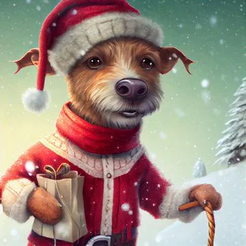 Computer generated dog wearing Santa Claus costume Illustrazione stock