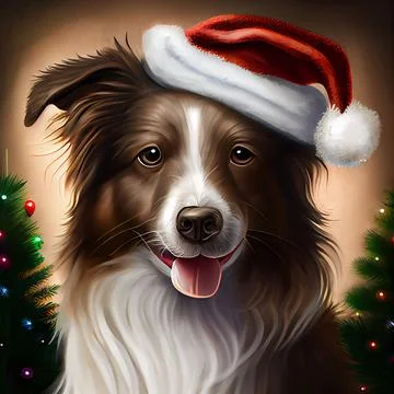 Computer generated dog wearing Santa Claus hat イラスト素材