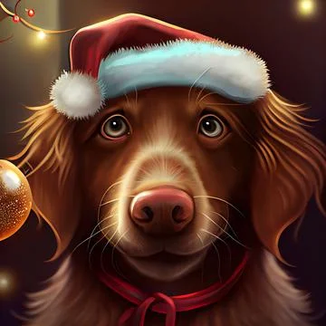 Computer generated dog wearing Santa Claus hat Stock-Illustration