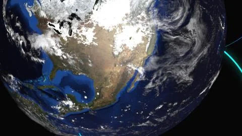Computer generated Earth connection in outer space. Close-up of a spinning Stock Illustration