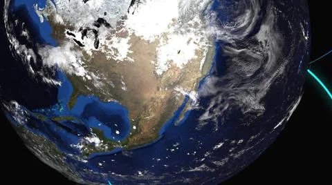 Computer generated Earth connection in outer space. Close-up of a spinning... Stock Photos