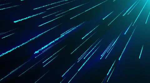 Computer generated flying comets with long tails. 3d rendering many particle of Illustrazione stock