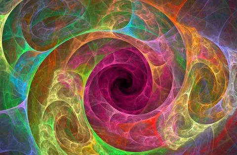 Computer-generated fractal abstraction of glowing spiral rainbow tunnel 스톡 일러스트