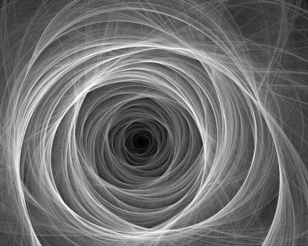Computer-generated fractal abstraction of glowing spiral rainbow tunnel Stock Illustration