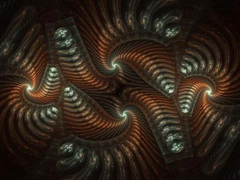 Computer generated fractal of double spiral in blue color. Stock-Illustration