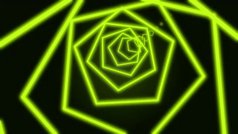 Computer generated geometric tunnel of neon pentagons on a black background Stock Footage 156976084
