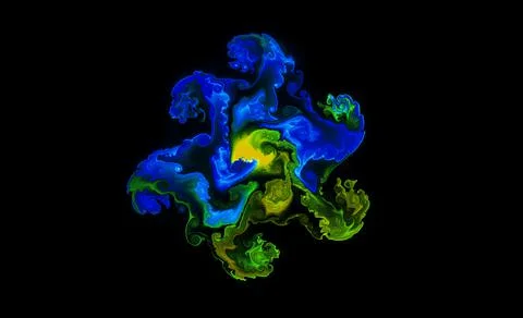 Computer generated green blue artificial fluid paint splash spinner texture 库存插图