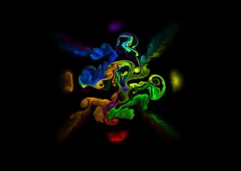 Computer generated green blue yellow orange red artificial fluid paint splash Stock Illustration