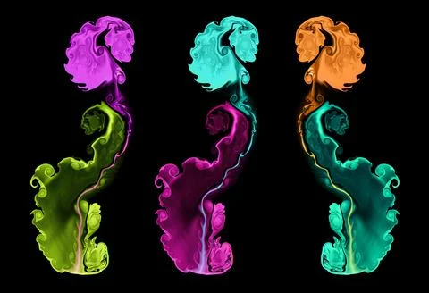 Computer generated green pink purple orangeturquoise artificial fluid paint s Stock Illustration