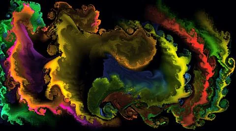 Computer generated green red orange blue yellow artificial fluid paint splash Stock Illustration