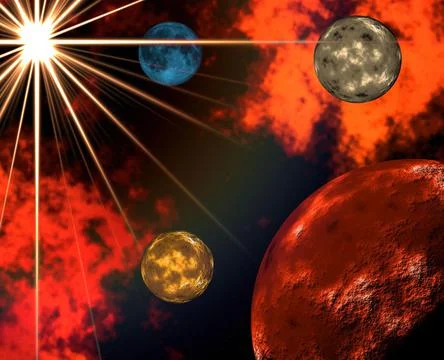Computer generated high resolution image of the solar system with starry sky Foto stock