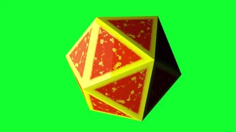 Computer generated icosahedron, 3d rendering of platonic with yellow edges and Illustrazione stock