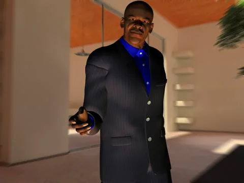 Computer generated illustration of a businessman holding out his hand for a h Illustrazione stock