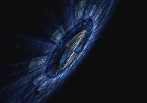 Computer generated illustration rendered fractal solar blue Stock Illustration