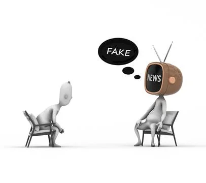 Computer generated image of a 3d guy looking at fake news. Stock Illustration