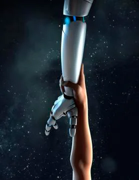 Computer generated image arm reaching for robotic arm Stock Illustration
