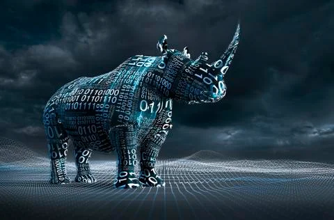Computer generated image binary code over rhinoceroses 库存插图