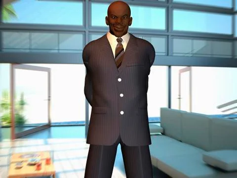 Computer generated image of a businessman smiling into camera Illustrazione stock