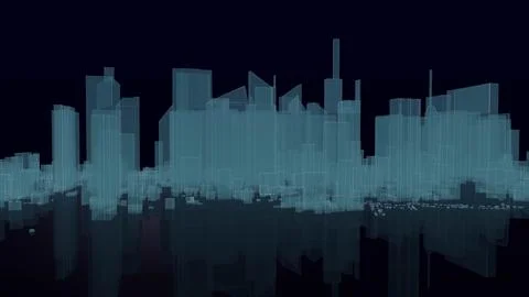 A computer generated image of a city skyline at night Stock Photos