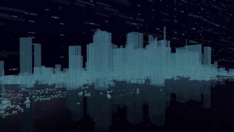 A computer generated image of a city skyline at night Foto stock
