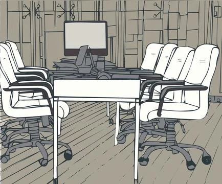 Computer generated image of conference table in meeting room Illustrazione stock