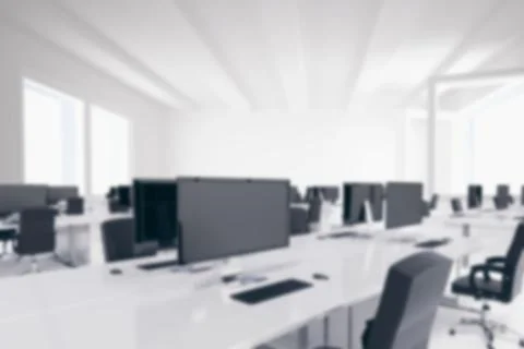 Computer generated image of desktop computers in office Stock Photos