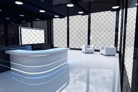 Computer generated image of empty lobby with reception counter Illustrazione stock